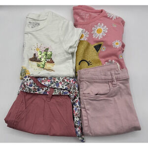 Lot of 4, Oshkosh, H&M, Shade Pink Girls Shirt and Shorts, Size 4-6,